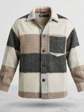 ZARA Oversized Wool Blend Plaid Fringe Shacket Size XS